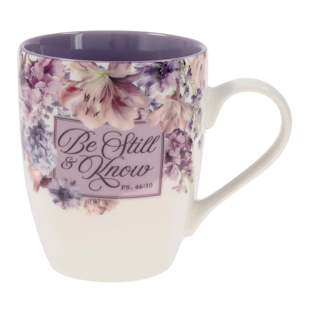 Be Still and Know Ceramic Mug with Purple Interior