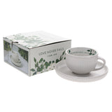 Love Never Fails Ceramic Cup and Saucer Set