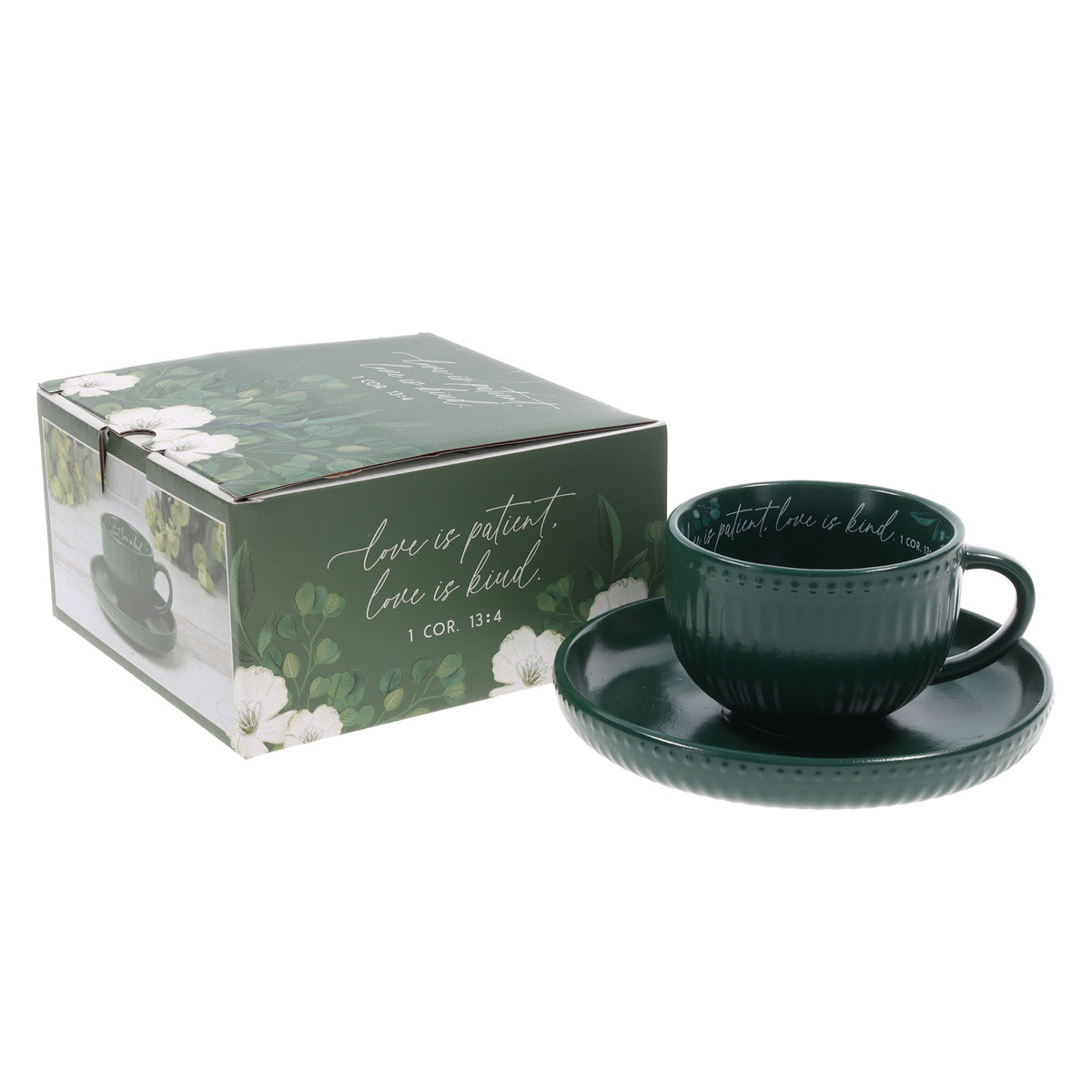 Love Is Patient, Love Is Kind Ceramic Cup and Saucer Set