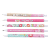 Joyful Girl Five-Piece Retractable Ballpoint Pen Set with Blue Ink
