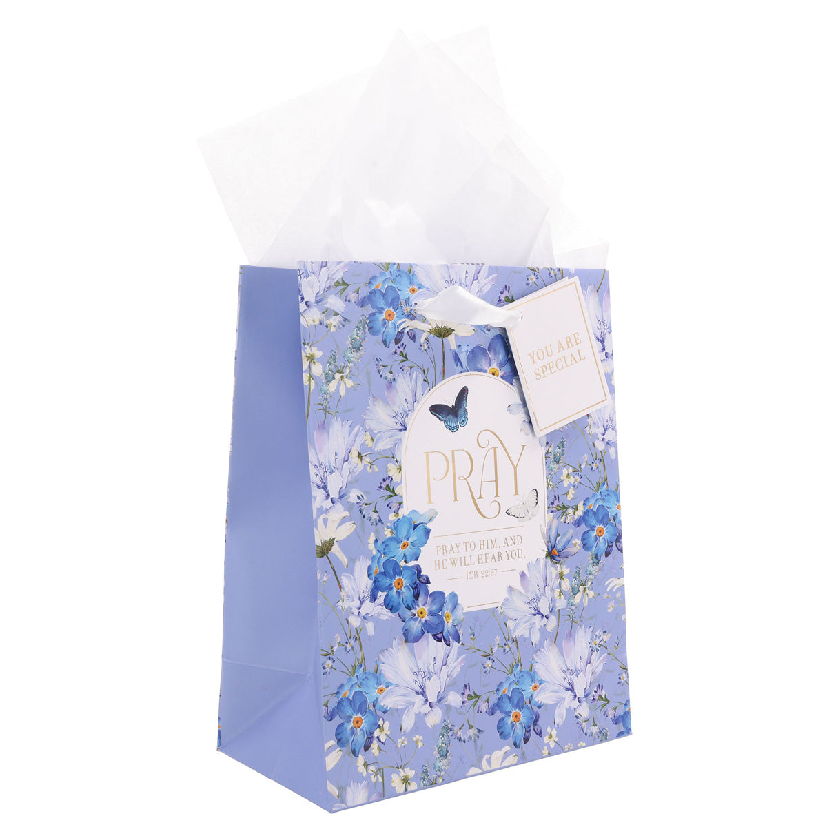 Pray Blue Floral Medium Gift Bag with Gift Tag