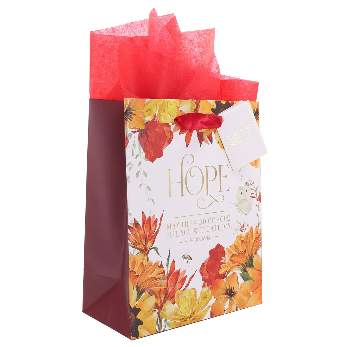 Hope Orange Floral Medium Gift Bag with Gift Tag