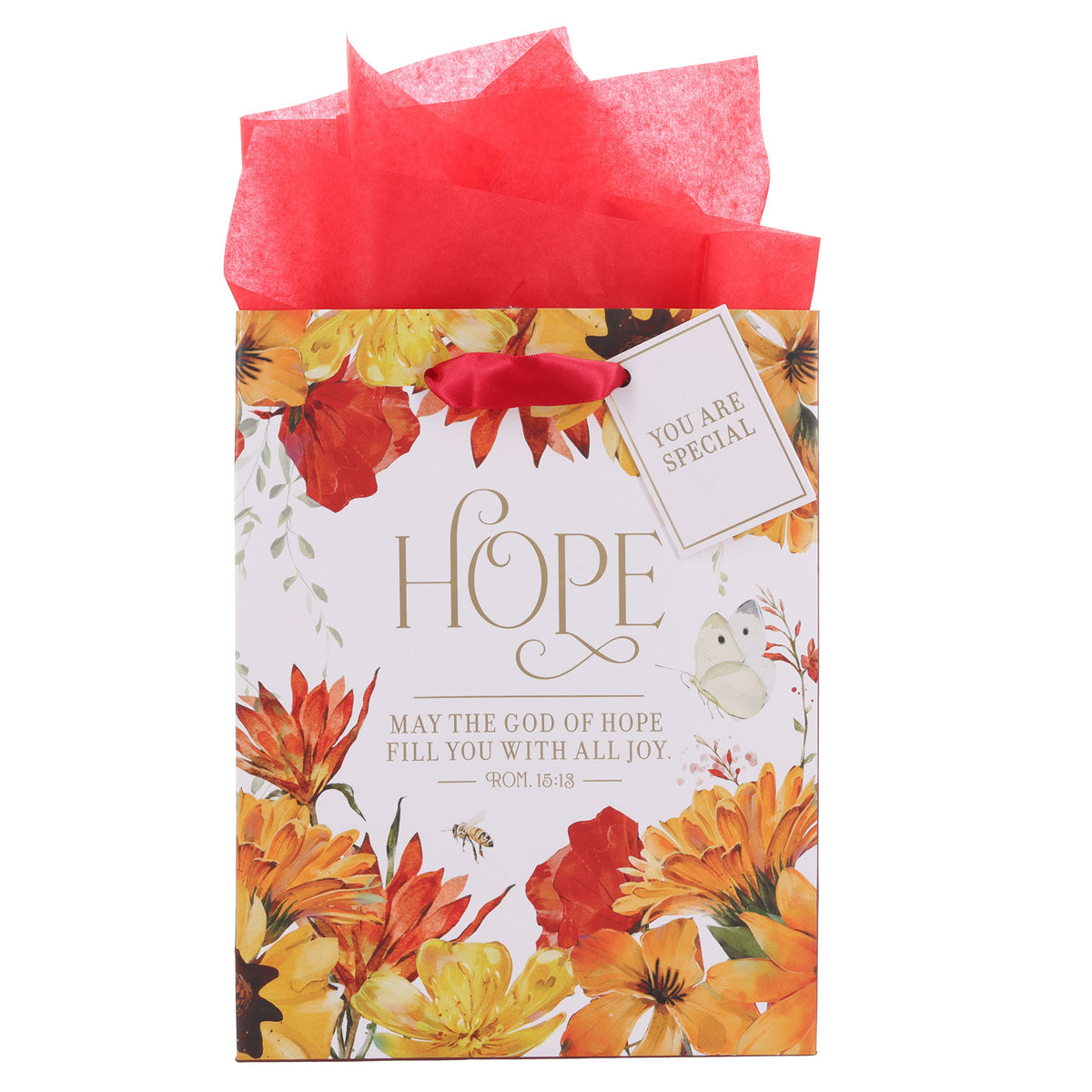 Hope Orange Floral Medium Gift Bag with Gift Tag