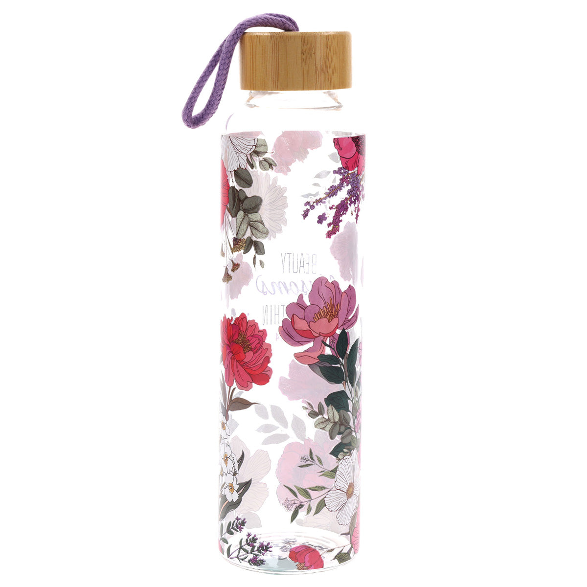 Bloom in His Grace Glass Water Bottle