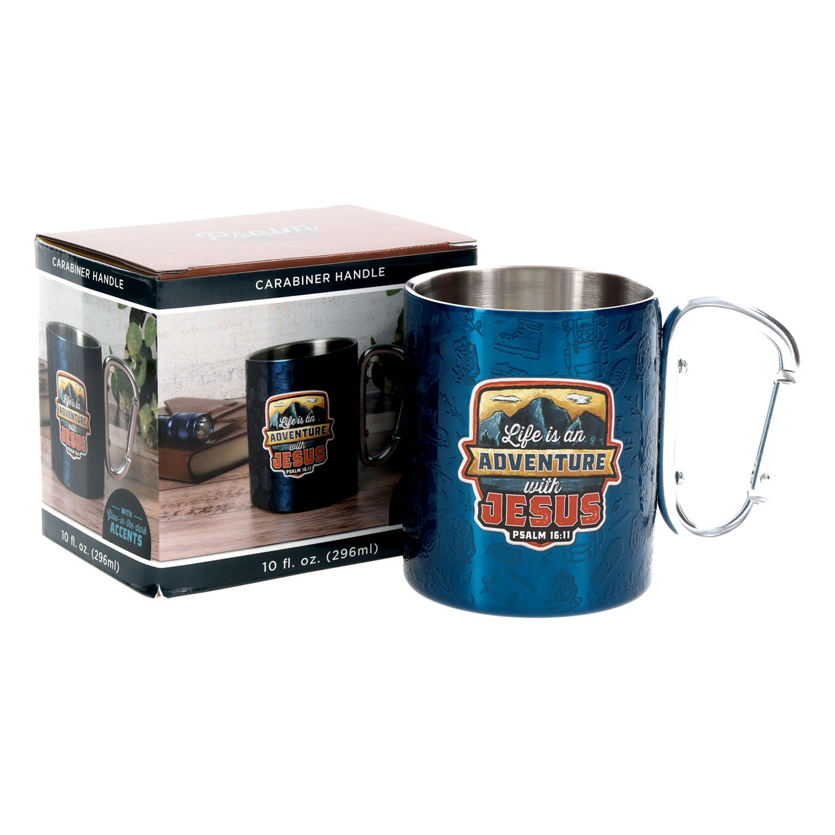 Travel Mug - Life Is an Adventure with Jesus (Stainless Steel, Blue, Camp Style)