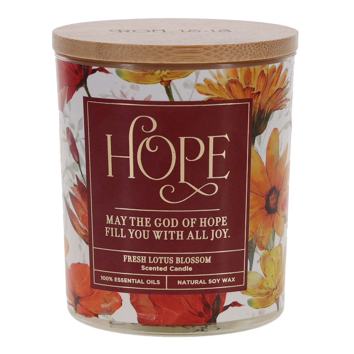 Hope, Fresh Lotus Blossom Scented Candle with Bamboo Lid