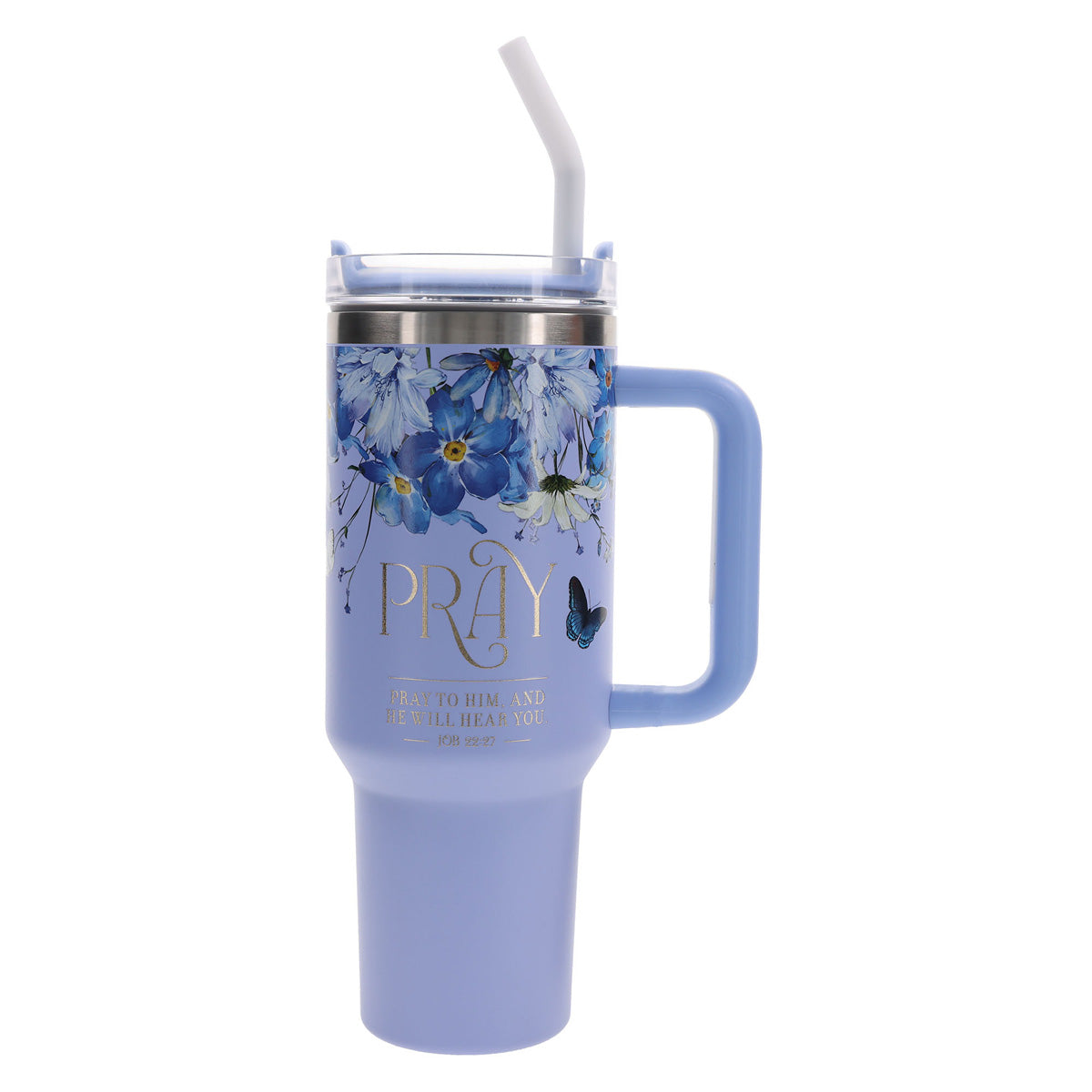 Travel Mug - Pray to Him (Stainless Steel, Large, Handle & Straw)