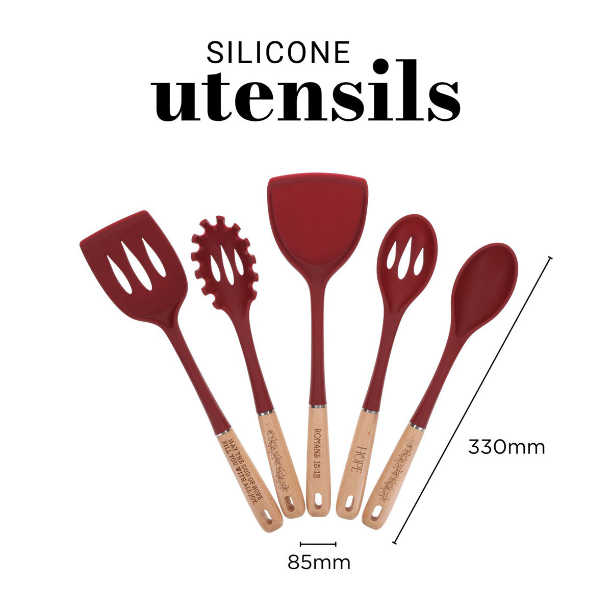 May the God of Hope Fill You with Joy Wood and Silicone Five-Piece Utensil Set