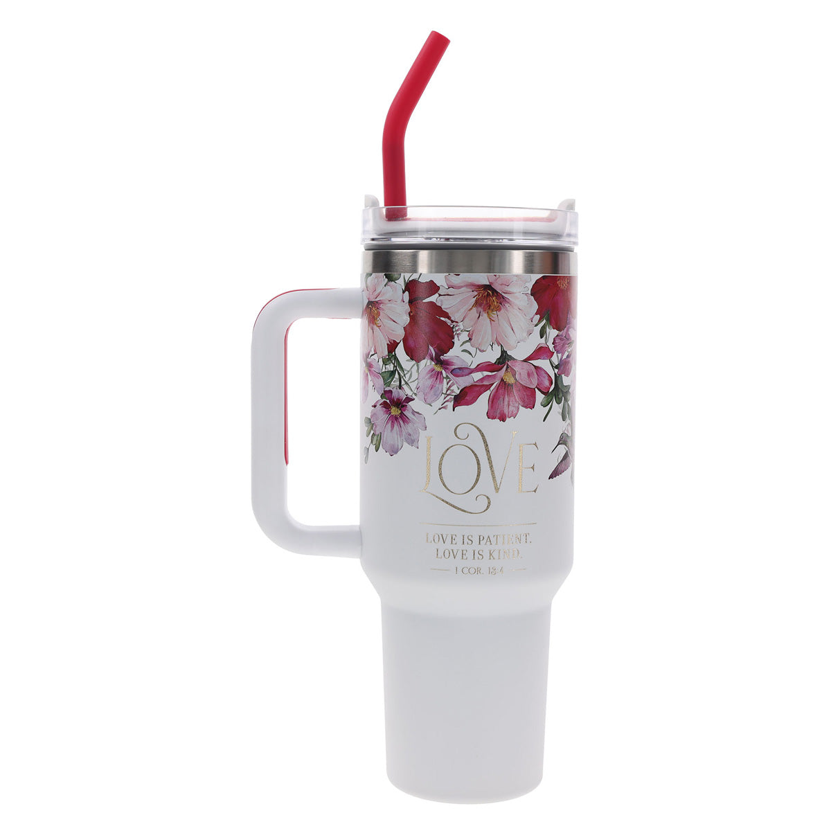 Travel Mug - Love Is Patient (Stainless Steel, Large, Handle & Straw)