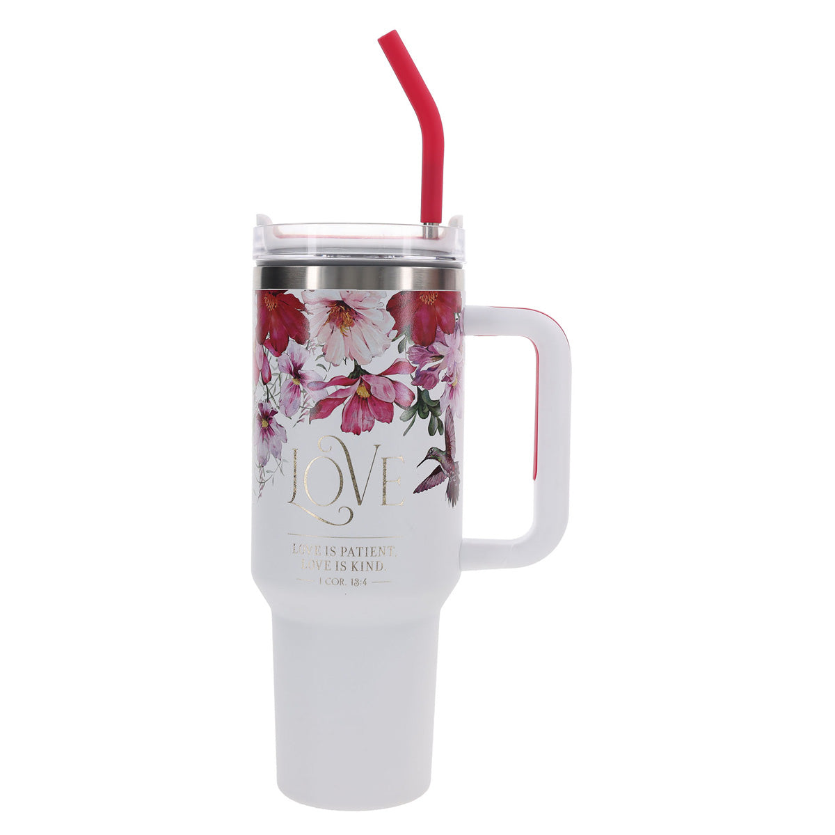 Travel Mug - Love Is Patient (Stainless Steel, Large, Handle & Straw)