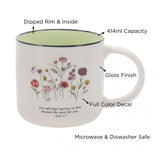 Give All Your Worries to Him Because He Cares for You Floral Ceramic Mug with Green Interior