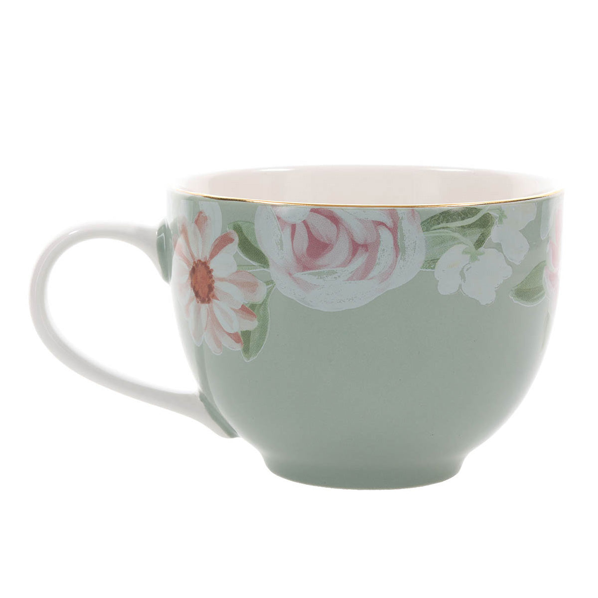He Restores My Soul Green Floral Ceramic Mug