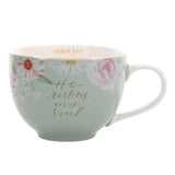 He Restores My Soul Green Floral Ceramic Mug