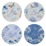 Joy, Love, Faith, Hope Four-Piece Ceramic Coaster Set