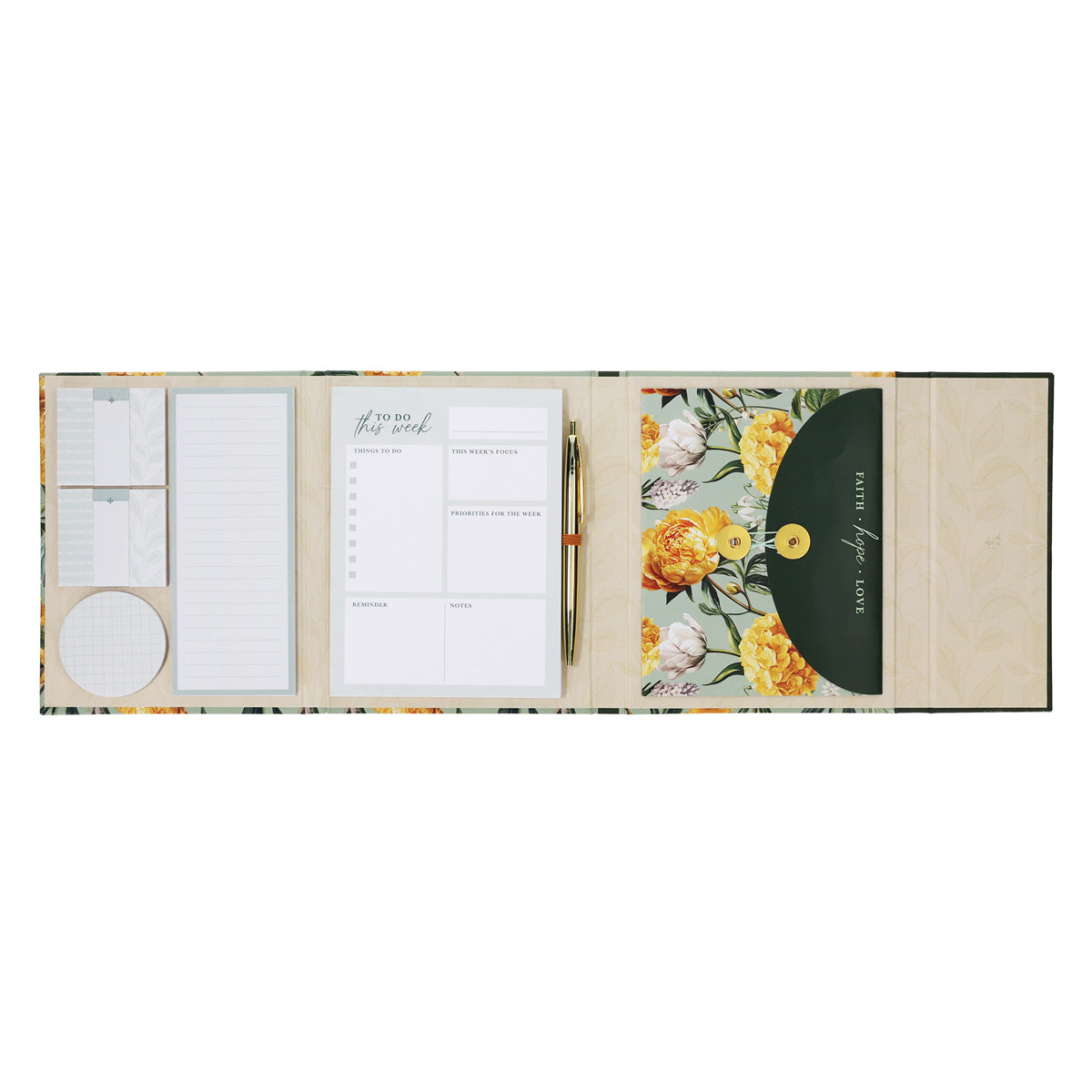 A5 Weekly Memo Pad Planner Set with Magnetic Closure - Faith Hope Love