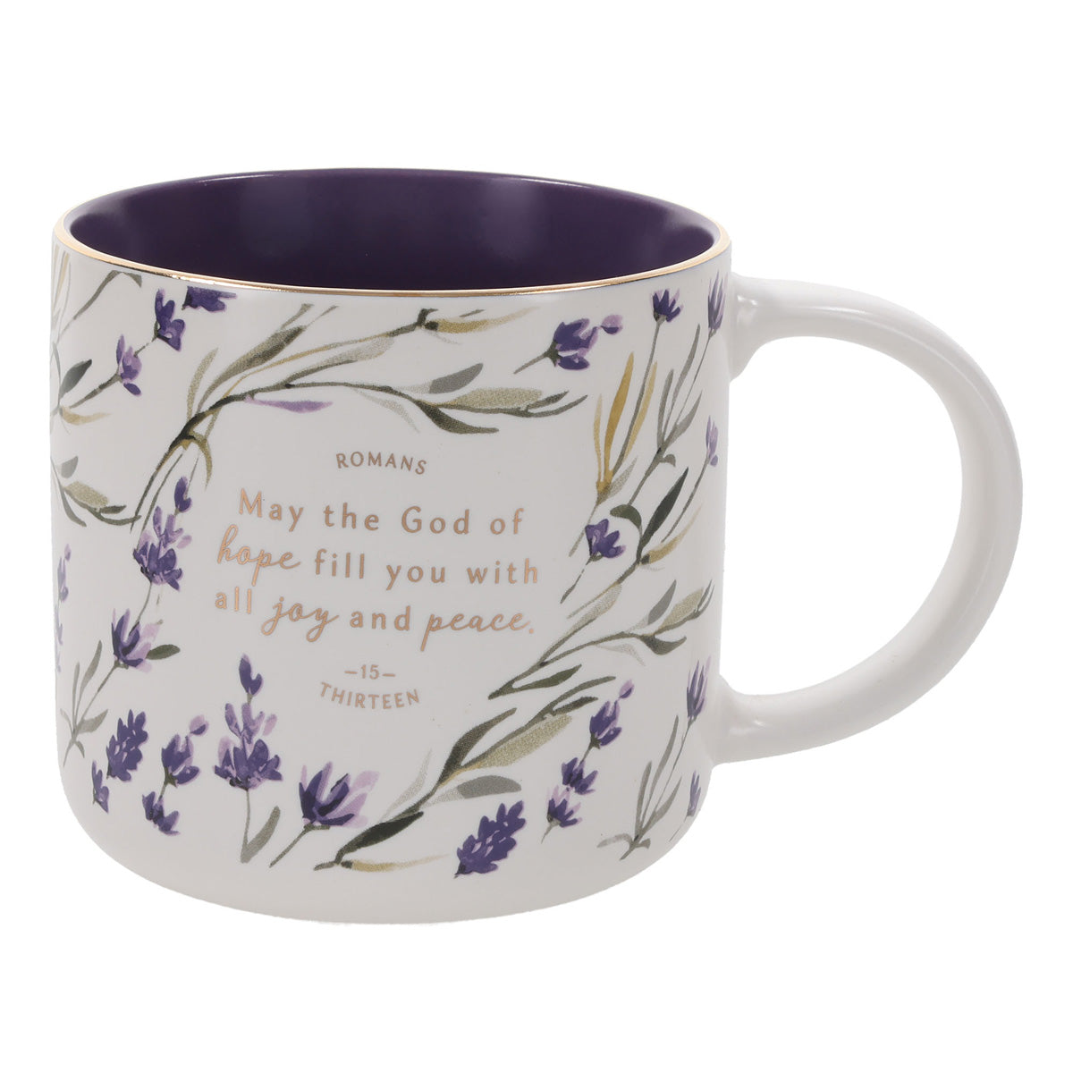 May the God of Hope Fill You with All Joy and Peace Ceramic Mug with Purple Interior
