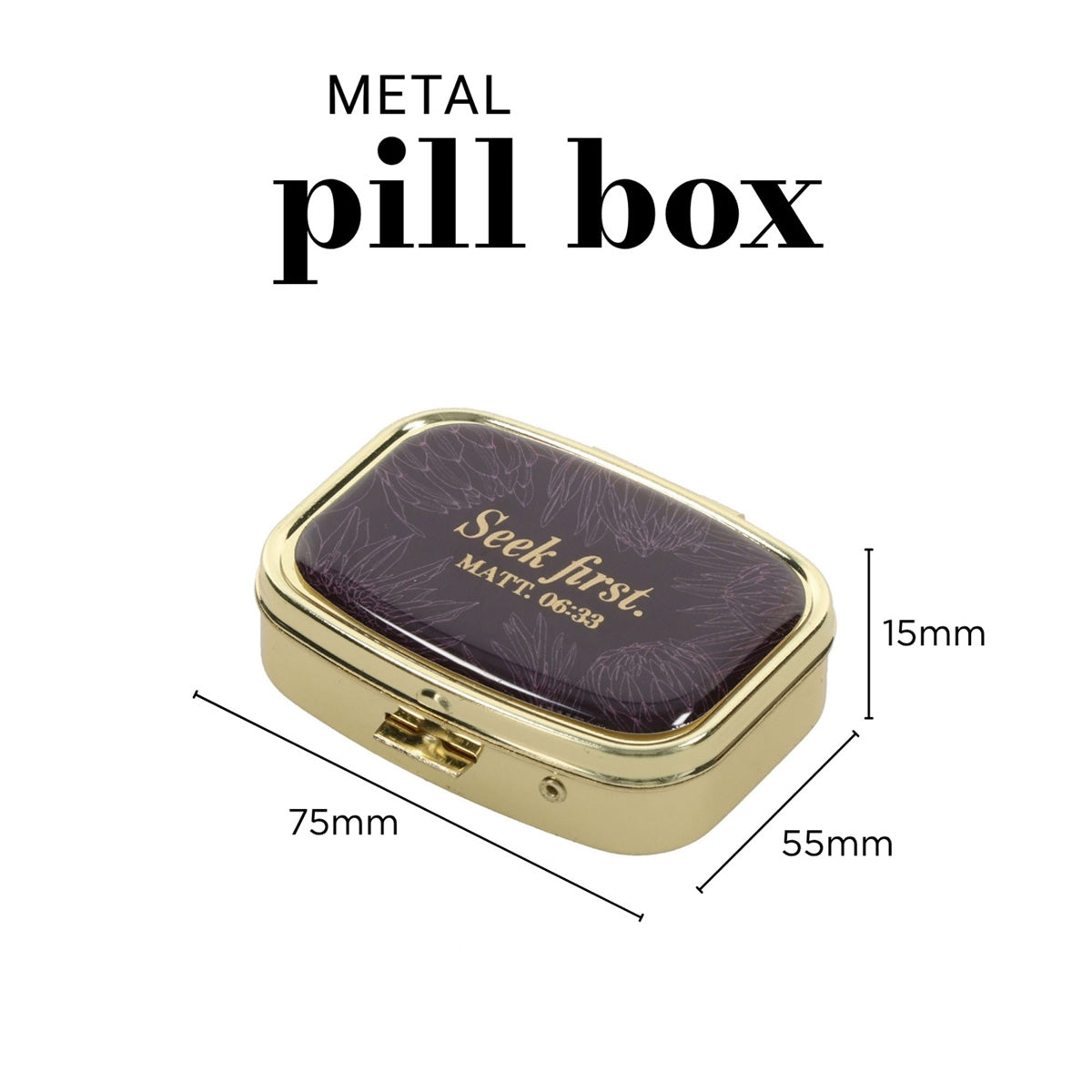 Seek First Light Gold Epoxy Pill Case with Mirror