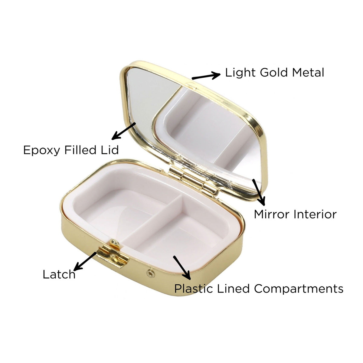 Strength and Dignity Light Gold Epoxy Pill Case with Mirror