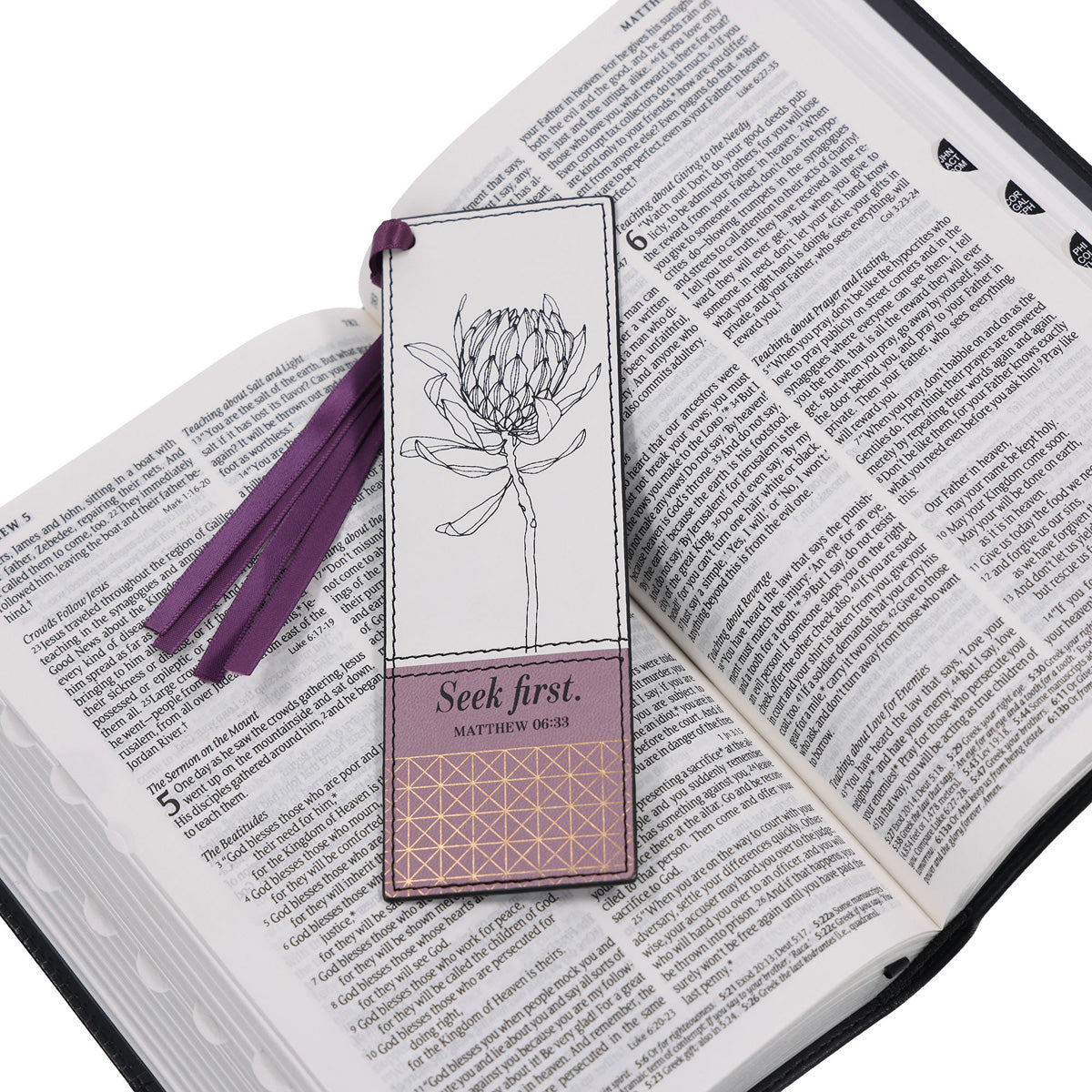 Seek First Faux Leather Bookmark