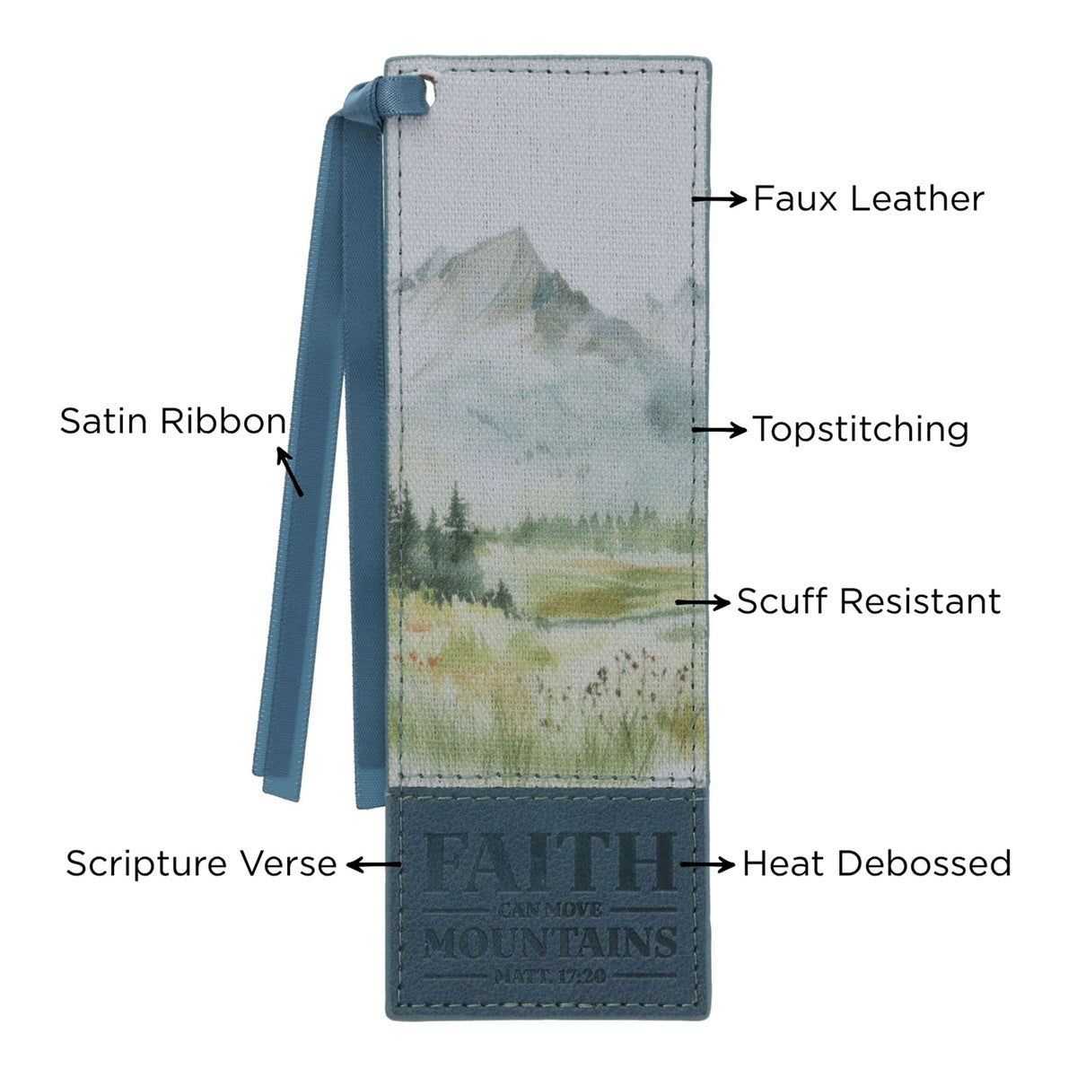 Faith Can Move Mountains Faux Leather Bookmark