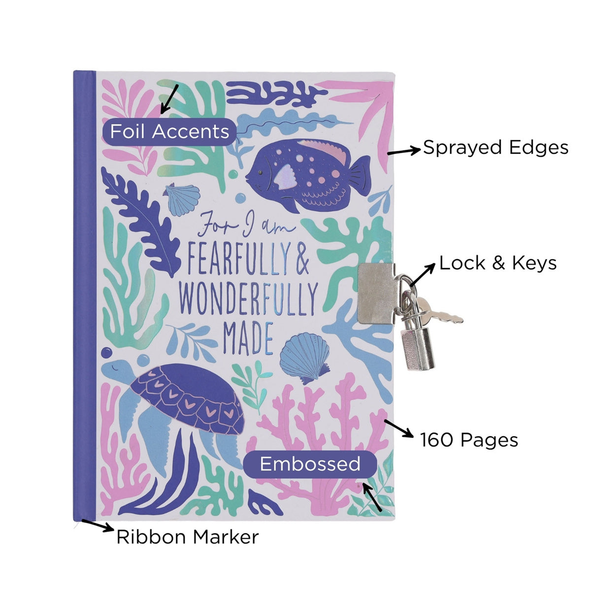 For I Am Fearfully & Wonderfully Made Hardcover Secret Diary with Lock and Key