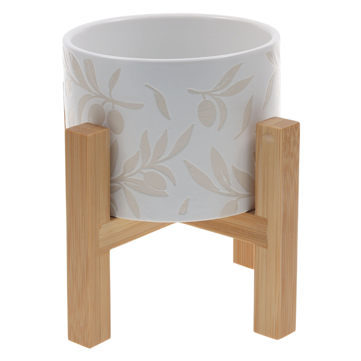 Rooted in Love Ceramic Planter with Wooden Stand Set