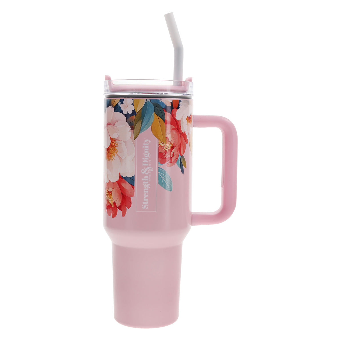Strength and Dignity Large Stainless Steel Mug with Handle and Straw