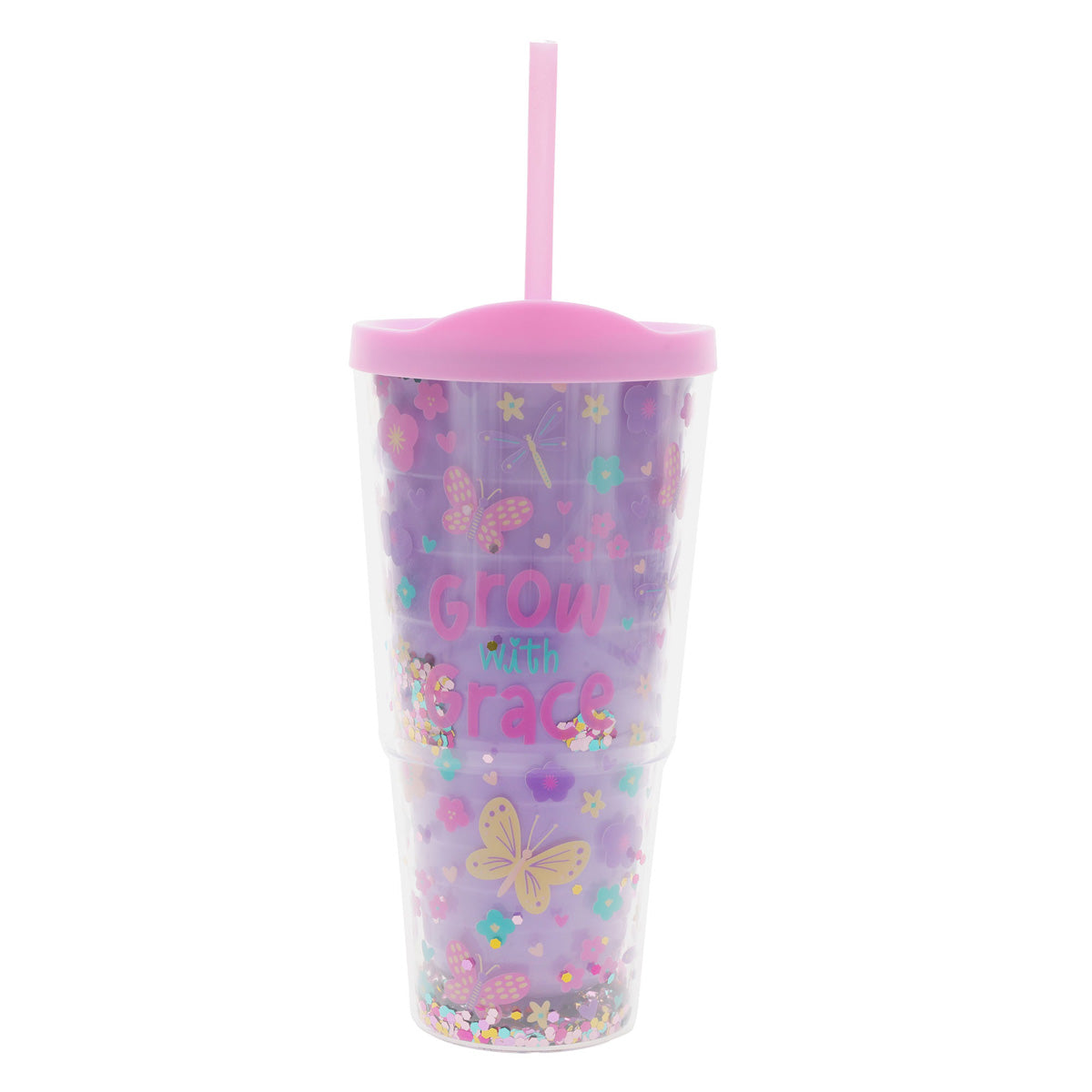 Grow with Grace Plastic Travel Tumbler with Lid and Straw