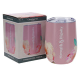 Travel Mug - Strength and Dignity (Stainless Steel, Pink Floral)