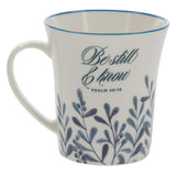Be Still and Know Ceramic Mug with Blue Rim