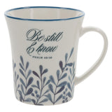 Be Still and Know Ceramic Mug with Blue Rim