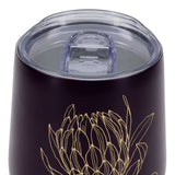 Seek First Deep Purple Stainless Steel Travel Mug with Protea Design