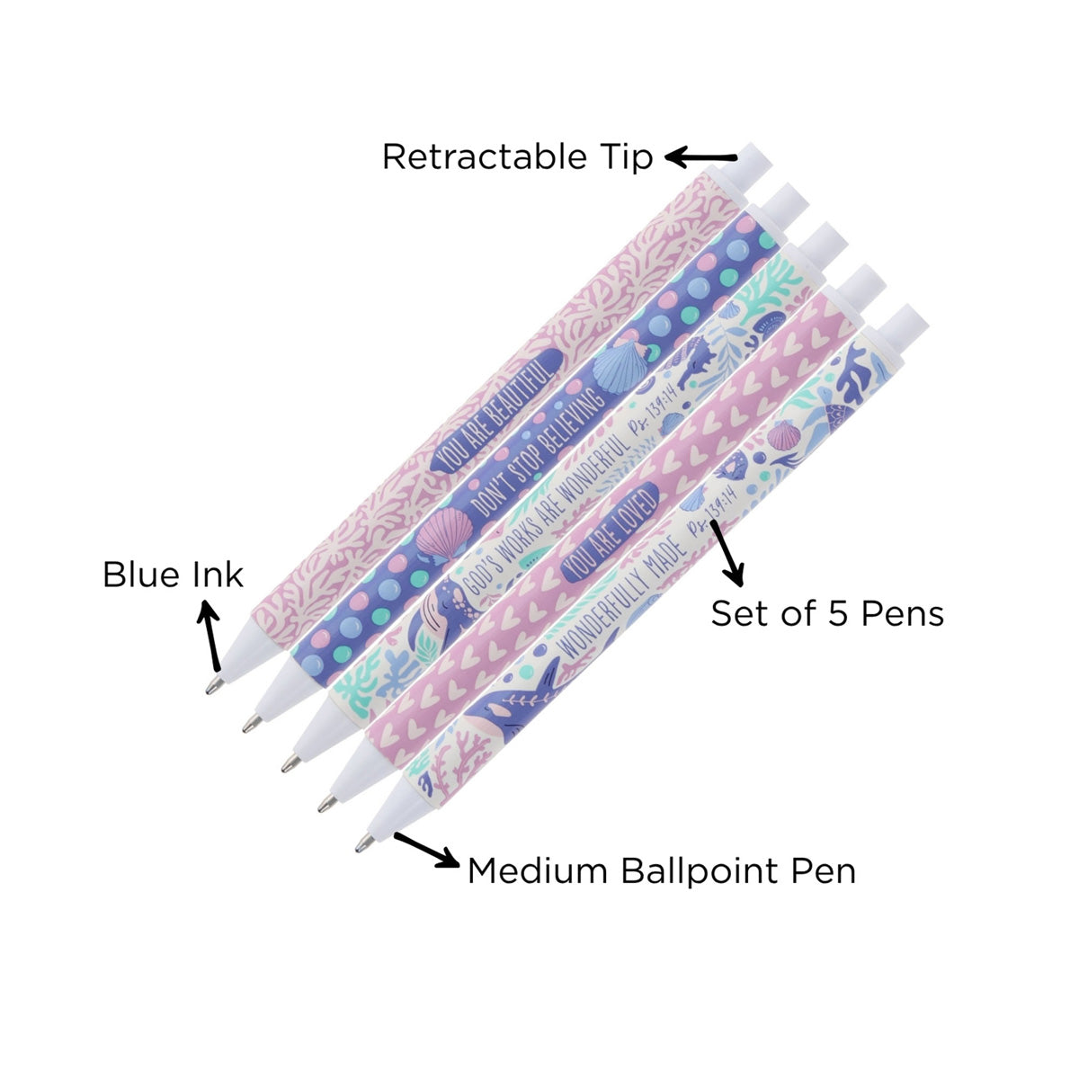 Ocean Five-Piece Pen Set with Blue Ink