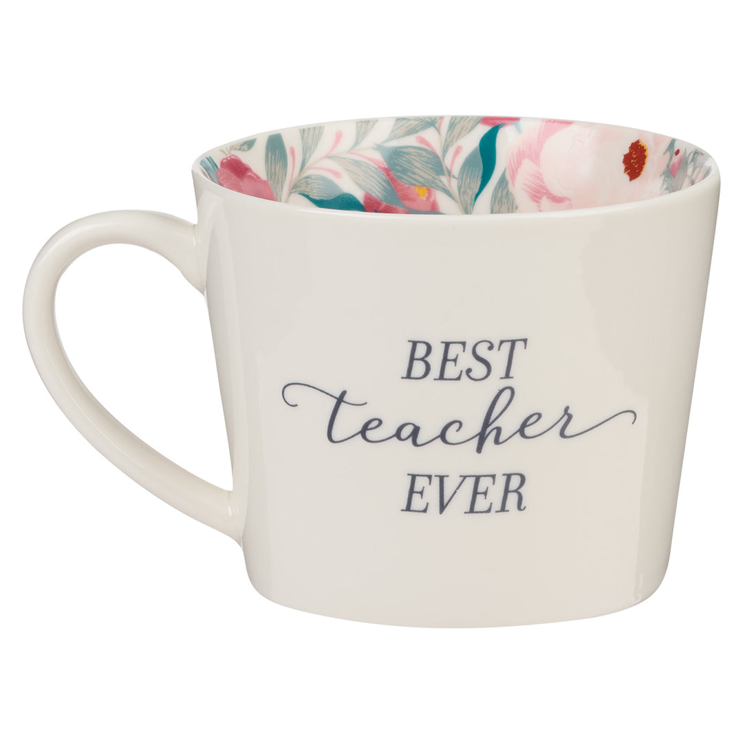 Best Teacher Ever White With Floral Interior Ceramic Mug