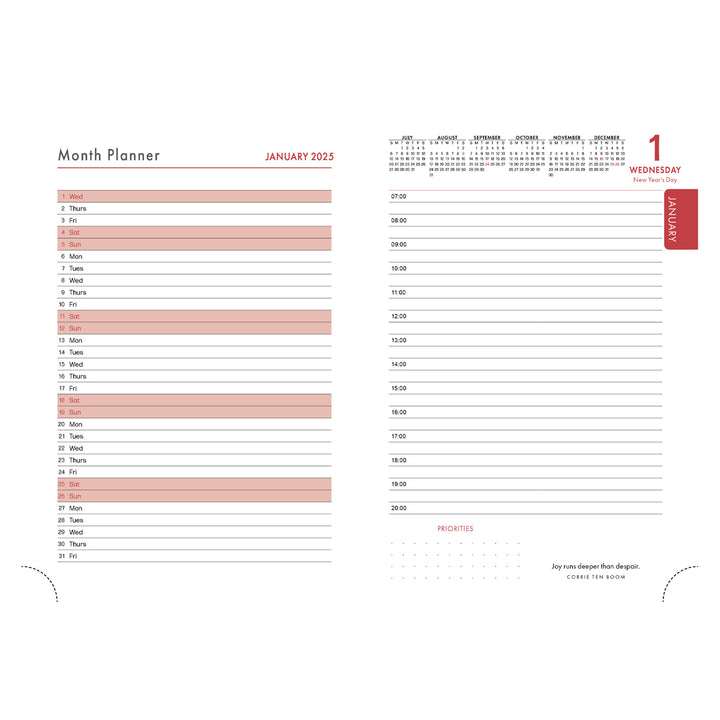 2025 Diary - Chronos Daily Planner - A Time for Everything Red - Faux Leather