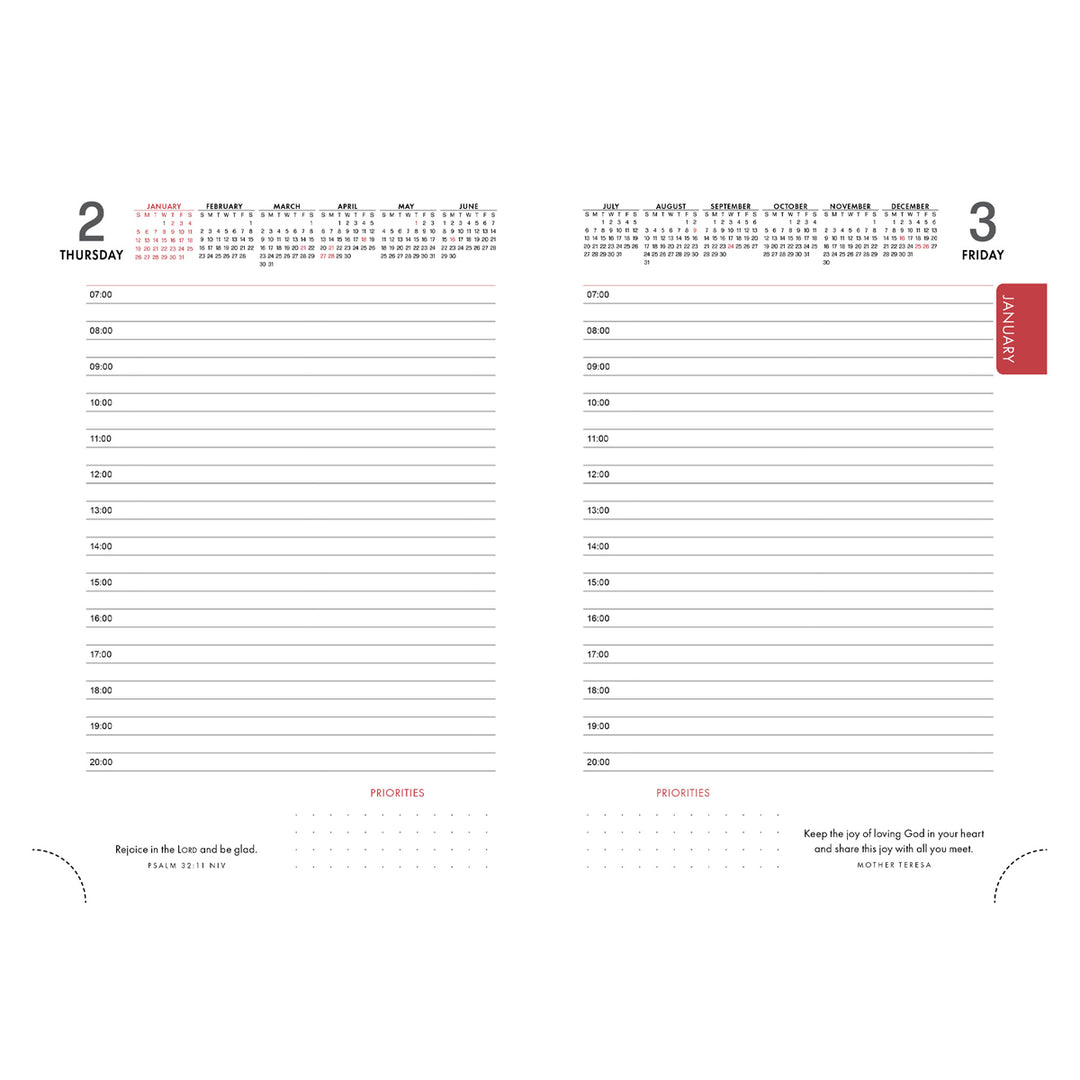 2025 Diary - Chronos Daily Planner - A Time for Everything Red - Faux Leather