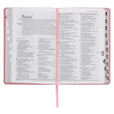 NLT Pink Pattern Faux Leather Standard Bible Thumb Indexed