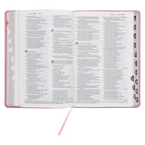 NLT Pink Pattern Faux Leather Standard Bible Thumb Indexed