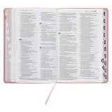 NLT Pink Pattern Faux Leather Standard Bible Thumb Indexed