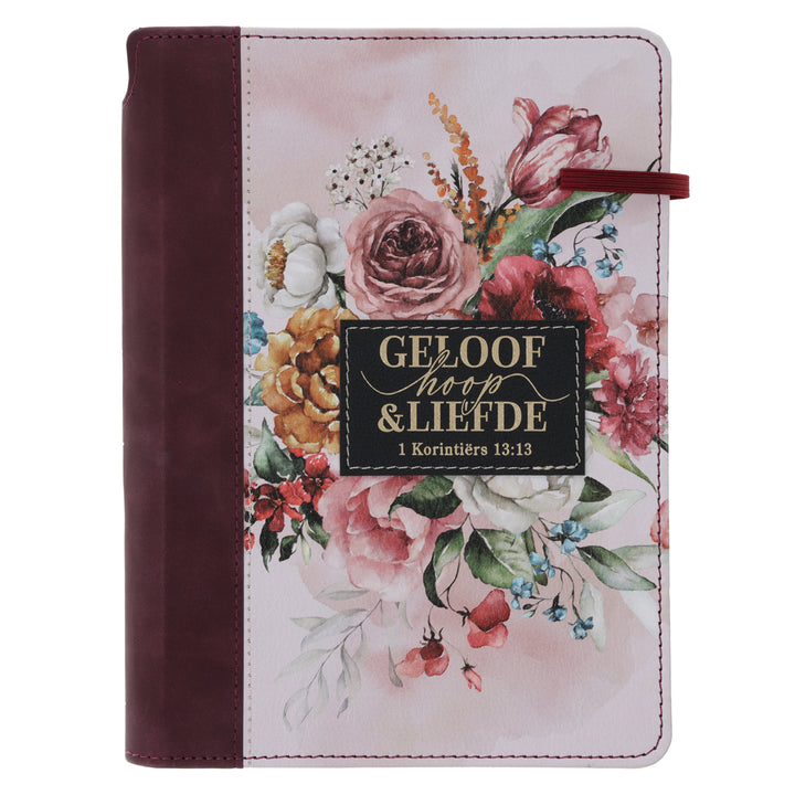 Geloof Hoop En Liefde Afrikaans Faux Leather Journal with Pen Holder and Elastic Closure