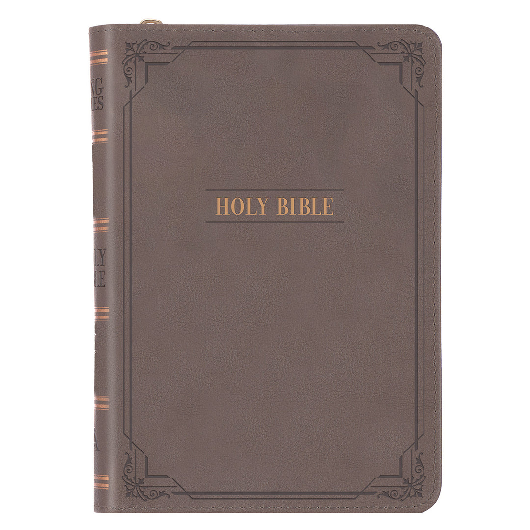 KJV Grey Faux Leather Compact Large Print Bible With Zip