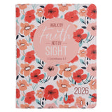 2026 Diary - 18-Month Planner for Women - Walk by Faith Not by Sight - Faux Leather with Zip