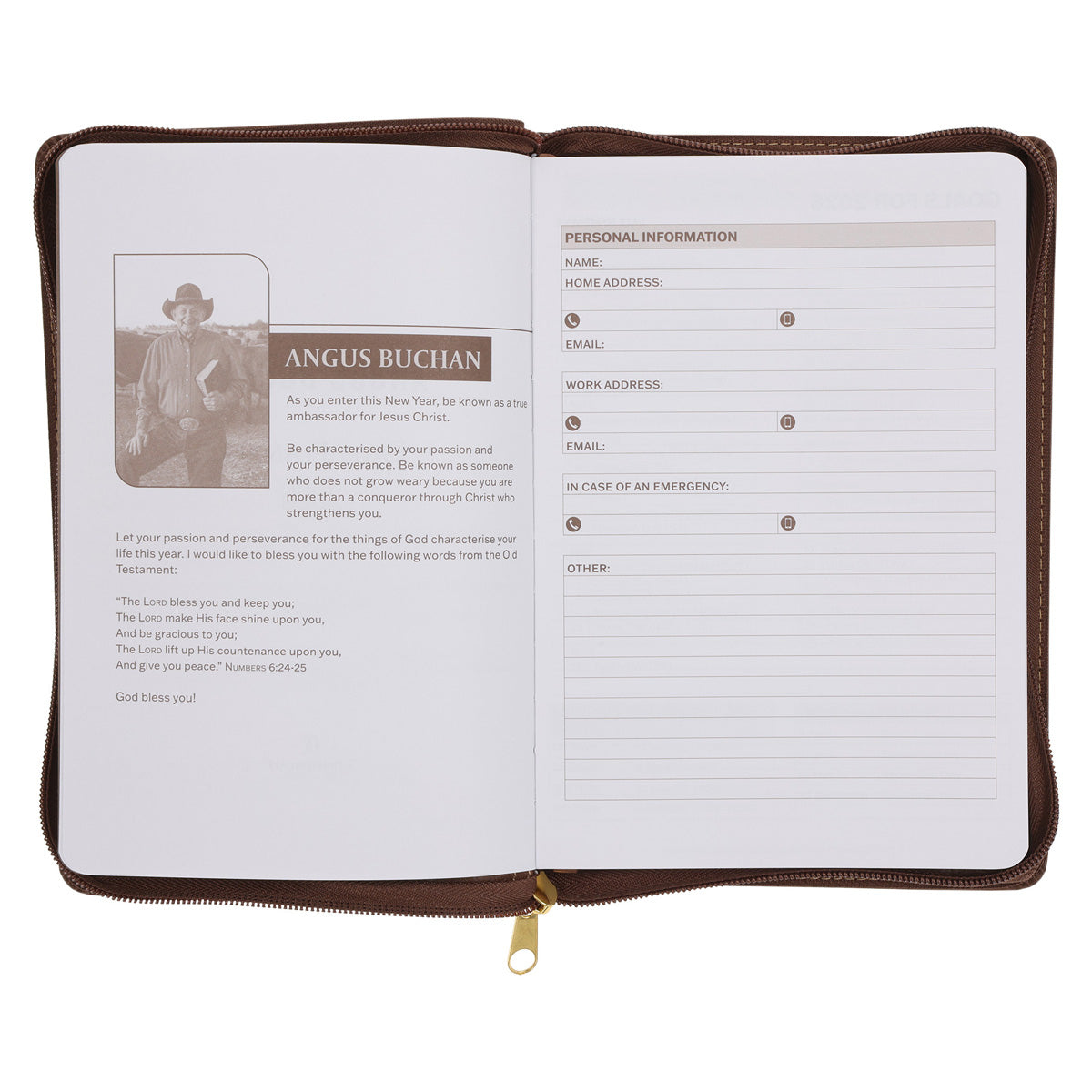 2026 Angus Buchan Diary - Daily Planner - Stand Firm in the Faith - Faux Leather with Zip