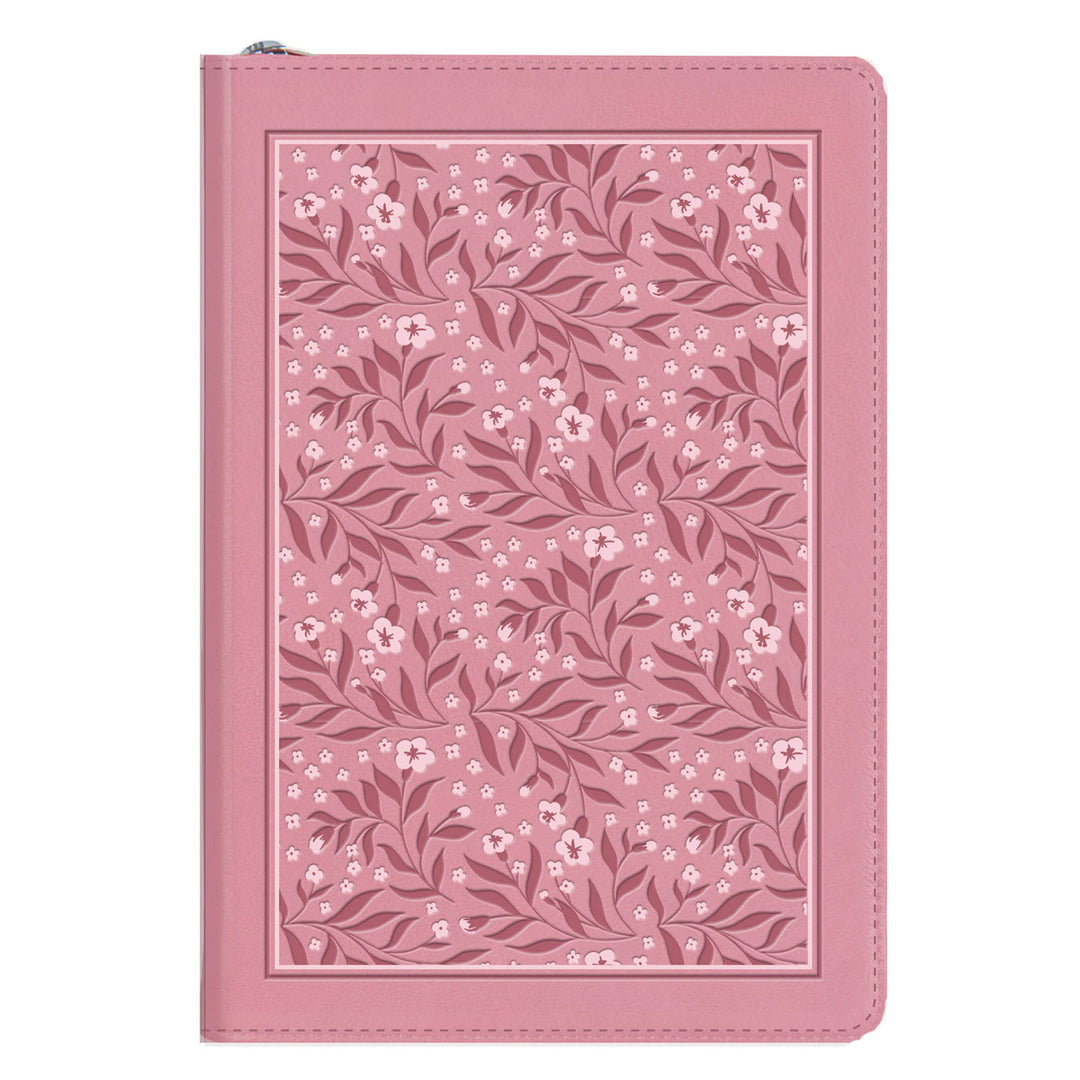 NLT Pink Floral Faux Leather Compact Bible with Zip