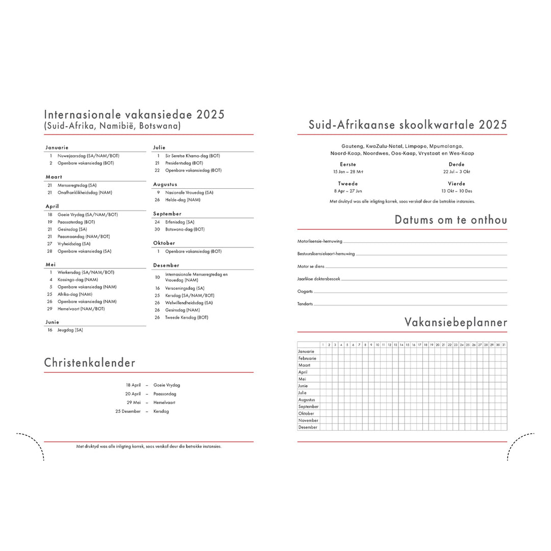 2025 Dagboek - Kronos Dagbeplanner - 'n Tyd vir Alles Rooi - Kunsleer