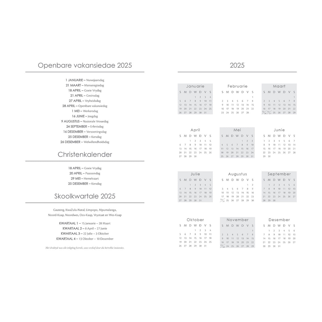 2025 Dagboek - Dagbeplanner - Wees Stil en Weet - Ringbind