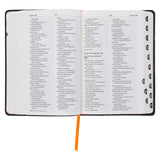 NLV Donkerblou en Oranje Kunsleer Standaard Bybel Met Duimgrepe