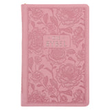 NLV Pienk Blomme Kunsleer Standaard Bybel Met Ritssluiter en Duimgrepe