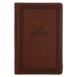 NLV Taan Bruin Kunsleer Standaard Bybel met Ritssluiter en Duimgrepe