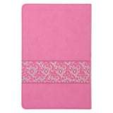 NLV Pienk Glinster Kunsleer Standaard Bybel Met Duimgrepe